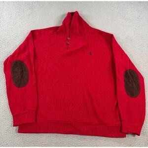 Polo Ralph Lauren Sweater Men's 2XL Red Logo Shawl Neck Long Sleeve Elbow‎ Patch